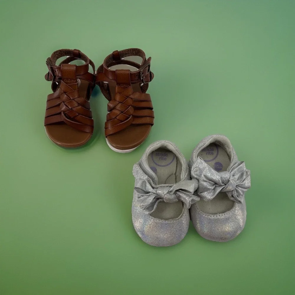 Wonder Nation Sandals & Stride Rite Silver Glitter Ballet Slippers Both Size 2